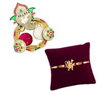 Oblivion Pooja Thali Rakhi Set for Brother - Designer Golden Colour Hanuman Ji Rakhi with Silver Colour Pooja Coin and Greeting Card, Traditional Raksha Bandhan Celebration Gift Combo for Bhai