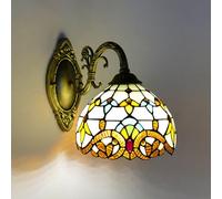 OBLLER Tiffany Style Wall Lamp, Baroque Stained Glass Wall Light, Industrial Vintage Gooseneck Wall Light, Indoor Bedside Lamp for Living Room, Bedroom, Office, Bar, Wall Lighting