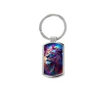 Oblong Metal Keyring with Lion Image, with Gift Box