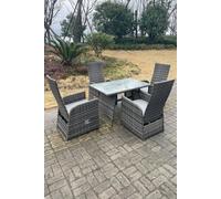 Oblong Table Adjustable PE Rattan Dining Set Table And Chair Sets 4 Seat Fimous Dark Grey One Size