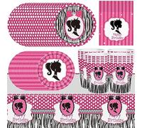 OBLRXM Bar-bie Birthday Party Set, Bar-bie Party Tableware 51pcs, Bar-bie Birthday Decorations, Bar-bie Birthday Party Tableware Set Paper Plates Cups Napkins and Tablecloth Sets for 10 Guests