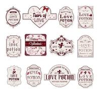 Obluchye Valentine Wine Bottle Stickers 24PCS, Love Romantic Glass Bottle Labels, Happy Valentine's Day Gift Tags, 12 Designs, Self-Adhesive, Paper, Red and White, 2.5" x 3.5"