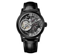 OBLVLO Brand Retro Black PVD Skeleton Automatic Watches Mens Genuine Black Leather Strap Mechanical Watches VMQ-ND (VM-Q-BBBL)