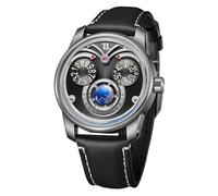 OBLVLO Creative Sharp Eagle Eyes Super Blue Nightlight Mechanical Watch Analog Leaher Transparent Automatic Movement Business Wristwatch for Men JM-Eagle (JM-Eagle-YBLB)