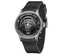 OBLVLO Designer Circular Black Dial Automatic Mechanical Watch for Men Black Rubber Band Waterproof Sport Watches BLM-Solar (BLM-Solar-YBBR)