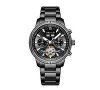 OBLVLO Fashion Business Classic Mechanical Watch Three Window Gentleman Watch Stainless Steel Skeleton Waterproof Watch CM-T, CM-T-BBB, Mechanical,Automatic Watch