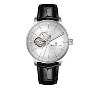 OBLVLO Fashion Designer Men's Skeleton Classic Automatic Mechanical Dress Watch 24 Hour Display Calfskin Strap Timepiece NW (NW-YWBL)