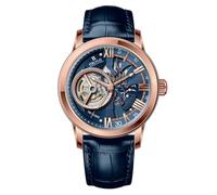 OBLVLO Fashion Rose Gold Blue Dial Automatic Watches Mens Tourbillon Genuine Leather Strap Business Watches VMQ-ND (VM-Q-PLLL)