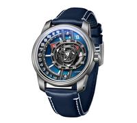 OBLVLO Fashion Style Rotor Concept Leather Strap Self-Wind Automatic Watch High-tech Luminous Forged-Carbon Business Mechanical Wristwatches for Men JM-Rotor (JM-Rotor-YLLL)