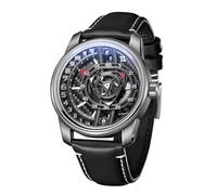 OBLVLO Fashion Style Rotor Concept Leather Strap Self-Wind Automatic Watch High-tech Luminous Forged-Carbon Business Mechanical Wristwatches for Men JM-Rotor (JM-Rotor-YCBL)