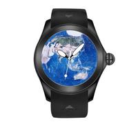OBLVLO Kafyase Fashion Earth DIal Rubber Band Mechanical Watch for Men 3D Tiger Black PVD Case Waterproof Automatic Sport Watches (KF-AR-04)