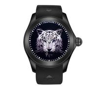 OBLVLO Kafyase Fashion Earth DIal Rubber Band Mechanical Watch for Men 3D Tiger Black PVD Case Waterproof Automatic Sport Watches (KF-AR-01)