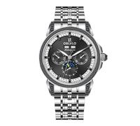 OBLVLO Luxury Men's 316L Stainless Steel Moonphase Automatic Watch Diamond Bezel 24-Hour Multifunction Mechanical Bracelet Watches GCM-MUT, GCM-MUT-YBYS, Modern