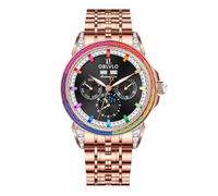 OBLVLO - Mens 316L Stainless Steel Automatic Watch Moon Phase Diamond Bezel 24 Hours Multifunctional Mechanical Wrist Watch GCM-MUT, GCM-MUT-PCBPS, Modern