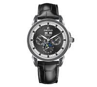 OBLVLO Men's Luxury Watch Diamond Bezel 24-Hour Multifunction Mechanical Automatic Moonphase Leather Strap GCM GCM-MUT, GCM-MUT-YBBL, Modern