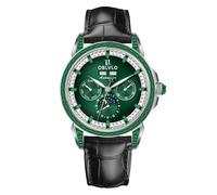 OBLVLO Men's Luxury Watch Diamond Bezel 24-Hour Multifunction Mechanical Automatic Moonphase Leather Strap GCM GCM-MUT, GCM-MUT-YGBL, Modern