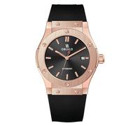 OBLVLO Men's Rose Gold Black Dial Mechanical Watch Automatic Movement Waterproof Rubber Band Casual Clock HM-SIM (HM-SIM-PBBR)