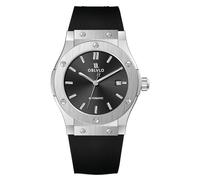 OBLVLO Men's Rose Gold Black Dial Mechanical Watch Waterproof Transparent Automatic Movement Classic Rubber Band Clock HM-SIM (HM-SIM-YBBR)