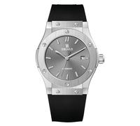 OBLVLO Men's Silver Case Grey Dial Mechanical Watch Waterproof Transparent Automatic Movement Rubber Band Classic Timepiece HM-SIM (HM-SIM-YHBR)