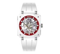 OBLVLO Mens Square Crystal Case Red Inner Skeleton Dial Mechanical Watch Fashion White Silicone Strap Waterproof Sport Watch BRM (BRM-IRWR)
