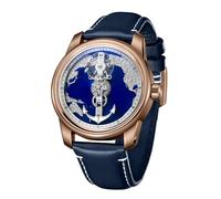OBLVLO Original Designer Navigator Map Dial Automatic Watch for Men Creative Leather Waterproof Classic Watches Mechanical Movement JM-SS (JM-SS-PLL)