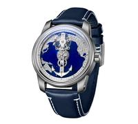 OBLVLO Original Designer Navigator Map Dial Automatic Watch for Men Creative Leather Waterproof Classic Watches Mechanical Movement JM-SS (JM-SS-YLL)