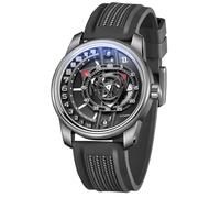 OBLVLO Top Luxury Forged Carbon Rotor Dial Rubber Band Fully Automatic Watch Analog Super Luminous Mechanical Watches for Business Men JM-Rotor (JM-Rotor-YBBR)