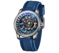 OBLVLO Top Luxury Forged Carbon Rotor Dial Rubber Band Fully Automatic Watch Analog Super Luminous Mechanical Watches for Business Men JM-Rotor (JM-Rotor-YLLR)