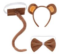 obmwang 3 Pieces Monkey Costume Set Monkey Ears Headband Bow tie and Tail Animal Monkey Accessories for Halloween Dress Up Party