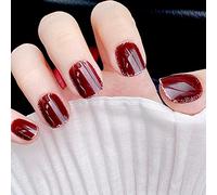 Obmyec Short Press Nail Red Square Fake Nails Glitter Glossy False Nails Shimmer Acrylic Artificial Nail Daily Party Full Cover Nails for Women and Girls(24Pcs)