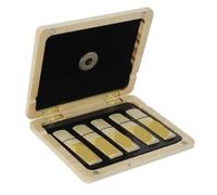Oboe reed case Wooden Sax Clarinet Oboe Reeds Anti-fall Saxophone Storage Box Clarinet Reed Cases with Hygrometer Wear-Resistant(Wood color)