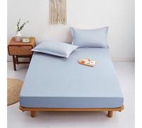 OBONG Fitted Sheet Small Double Queen King Bed Sheet Deep Pocket Soft 100% Cotton Fitted Bottom Sheets Breathable Ultra Soft Breathable 1 Fitted Sheet Only (Color : Blue B, Size : Queen)
