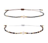 Obotsnoi 2PCS Braided Beaded Bracelets with Pearls Detail Adjustable Closure Wristband Stylish Accessories Vintage Bangle Set