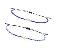 Obotsnoi 2PCS Braided Beaded Bracelets with Pearls Detail Adjustable Closure Wristband Stylish Accessories Vintage Bangle Set