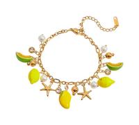 Obotsnoi Adjustable Fruit Charm with Sweet Pendant Stainless Steel Texture Chain Jewelry Present for Women and Girls Fashion Statement Bangle for Teens