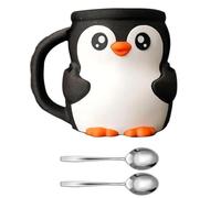 Obotsnoi Cartoon Penguins Shape Ice Cream Cup Sleeve Holder With Antifreeze Handle And Secret Candy Compartment Double Spoons Penguins Themed Party Dessert Tool