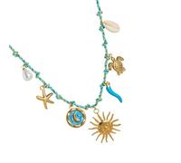 Obotsnoi Comfortable Braided Cord Necklace Shell Starfishes/Sun Moon/Sea Horse Pendant Neckchain For Casual Holiday Outfits Personalized Length Beach Necklace