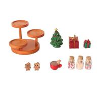Obotsnoi Doll House Christmas Decoration Miniature Holiday Treat Display Set with Cake Serving Stand and Candy Jars Scene Props Christmas Cookie Decoration