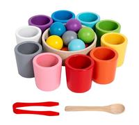 Obotsnoi Fun Wood Color Sorting Cups And Balls Toy To Develop Children Hand Eye Coordination And Logical Thinking Ability Preschool Learning Toy