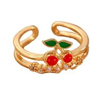 Obotsnoi Modern Cherries Rings Date Jewelry Comfortable Rings Adjustable Copper Texture Suitable For Trendy Youthful Women Copper Statement