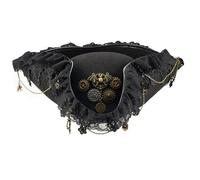 Obotsnoi Punk Colonial Hat Lace Brims Design Unisex Pirate Hat Headwear For Pirate Theme Event And Dramatic Performances Multiuse Drama Performances