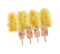 Obotsnoi Silicone Popsicles Molds 4 Cavities Flower Shape Ices Cream Mold Freezers Cake Candy Nonstick Cubes Tray Popsicles Maker Baking Cake