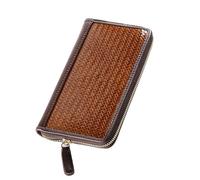 Obotsnoi Spacious Woven Rattan Handbag PU Leather Coin Purse Lightweight Card Holder Practical Long Wallet for Modern Women Card Holder