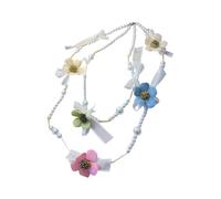 Obotsnoi Tone Pearls and Beaded Flower Necklace Elegant Accessory Fashionable Statement Jewelry for Any Occasion Stratified Stone Floral Pendant Necklace