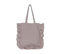 Obotsnoi Trendy Checkered Shoulder Bag With Ruffle Detail Practical Fabric Spacious Compartments Handbag For Daily Use Cotton Organizer Shoulder Bag
