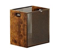 Obotsnoi Trendy Open Weave Trash Basket Wood Structure and Dark Wire Pattern Adaptable for Work Area or Bedroom Decor Multi Purpose Storage Bin