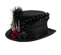 Obotsnoi Unisex Punk Accessory Top Hat Wool Magicians Hat With Dark Series Rose Flower And Lace Design For Cocktail Party Unisex Top For Cosplay