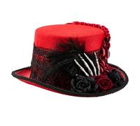Obotsnoi Unisex Punk Accessory Top Hat Wool Magicians Hat With Dark Series Rose Flower And Lace Design For Cocktail Party Unisex Top For Cosplay