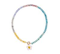 Obotsnoi Vibrant Multicolor Beaded Necklace Adjustable Copper Chain Stylish Floral Jewelry For Women & Girls Rainbow Flower Bead Chokers Necklace