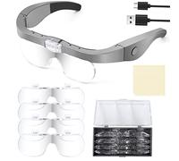 OBOVO Headband Magnifier, Rechargeable Magnifying Glasses with 2 LED Light, Hands Free Interchangeable Magnification Lenses 1.5X 2.5X 3.5X 5X for Jewelry, Crafts, Cross Stitch